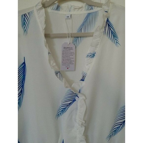 Blue & White Flowy Dress FEATHERS Ruffle Womens XXL New - Picture 2 of 10
